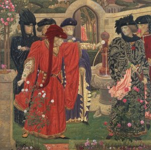 Escolhendo as rosas vermelhas e brancas no jardim do templo, 1910.