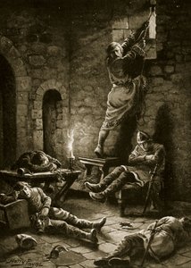A fuga de Ralph Flambard da Torre, ilustração da "História da Nação Britânica" de Hutchinson, c.1920 de Henry Payne