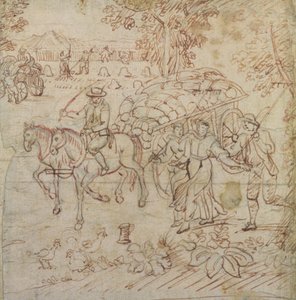 Paisagem com colheitadeiras voltando para casa, c.1595-1605 (caneta e tinta marrom no papel) de Henry Peacham