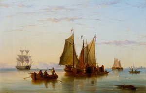 Barcos de pesca e outros navios no Scheldt perto de Roterdã, 1852