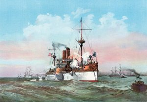 O Maine saudando o navio-bandeira espanhola ao chegar no porto de Havana