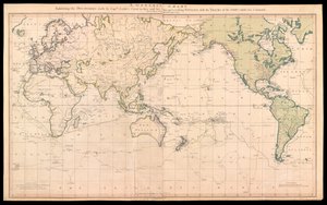 Uma carta geral que mostra as descobertas feitas pelo capitão James Cook nesta e nas duas viagens anteriores, com os rastos dos navios sob o seu comando