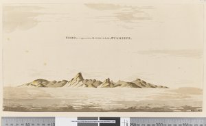 Página 25aa Eimeo como aparece em Matavai Bay, Otahiete, 1768-75 (caneta e tinta e lavagem)
