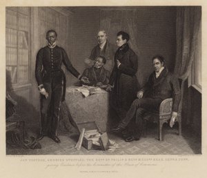 Jan Tzatzoe, Andries Stoffles, o reverendo Dr. Philip e o Reverendo Messrs Read, sênior e júnior, apresentando provas perante a comissão da Câmara dos Comuns