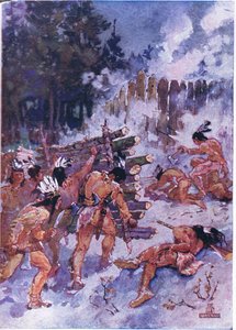 Índios vermelhos atacando uma paliçada