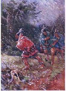 Índios vermelhos caçando em uma tempestade de neve de Henry Sandham