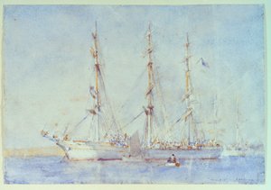 Navio francês Marecual de Cashes [Mareschal de Cashes] em Falmouth, julho de 1914, início do século XX (aguarela) de Henry Scott Tuke