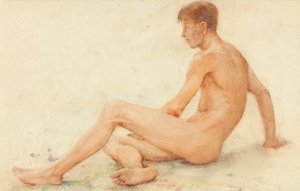 Estudo de um homem nu, sentado, virando-se para a direita