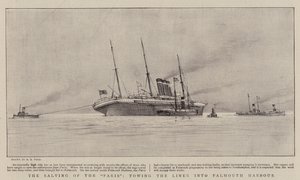 O Salving do Paris, rebocando o forro no porto de Falmouth de Henry Scott Tuke