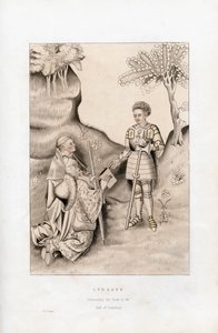 Lydgate apresentando seu livro ao conde de Salisbury, 1426, 1843. de Henry Shaw