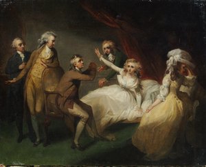 Camilla se recuperando de seu desmaio, ilustração de uma cena de &39;Camilla&39; ou &39;A Picture of Youth&39;, publicada em 1796