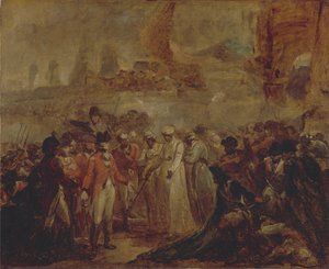 A rendição dos dois filhos de Tipu Sahib, sultão de Mysore, a Sir David Baird de Henry Singleton