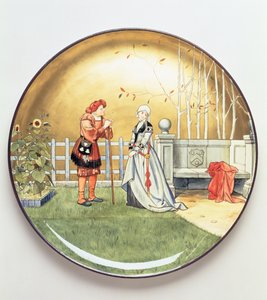 A Sexta Era do Homem, uma ilustração de Shakespeares As Sete Idades do Homem, placa de carregador de Mintons Art Pottery Studio, 1873 (cerâmica)