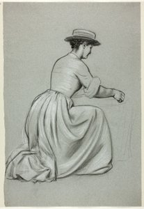 Mulher ajoelhada com chapéu de palha de Henry Stacy Marks