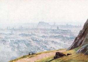 Edimburgo a partir de Salisbury Crags - Noite (litografia a cores)