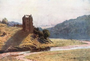 Castelo de Neidpah, Peeblesshire (litografia a cores)