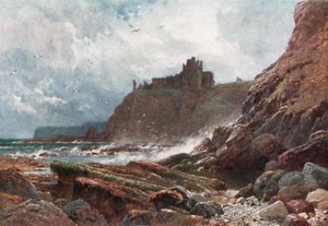 Castelo de Tantallon, na costa de Haddingtonshire (litografia a cores)