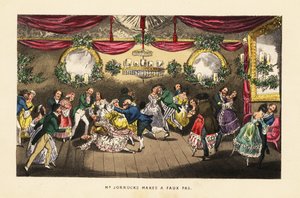 Dançarinos colidindo durante uma valsa num baile chique em Paris de Henry Thomas (after) Alken