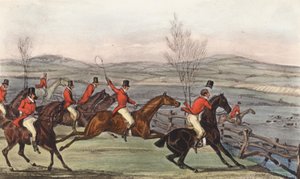 "Agora pela honra de Shropshire!" O Dia de Shavington; Um julgamento de matilhas rivais e, consequentemente, de cavaleiros rivais (litografia) de Henry Thomas (after) Alken