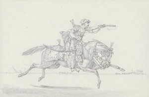 Um Mameluco de Carga que atira uma pistola (grafite e giz vermelho sobre papel) de Henry Thomas Alken