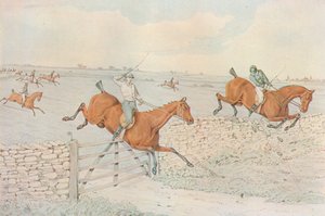 Uma corrida de obstáculos: um tapa em um recinto de pedra. 5 a 4 em branco, 1827 de Henry Thomas Alken