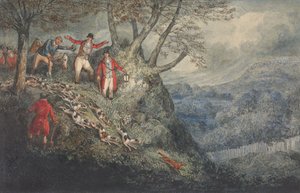 Uma ilustração de C.J. Apperley («Nimrod»), The Life of a Sportsman: «Uma cena nocturna com Sir Thomas Mostyn» de Henry Thomas Alken