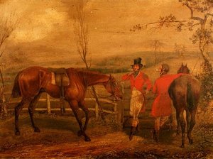 Caçadores fumando por uma cerca (par de 63919) de Henry Thomas Alken