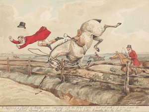 «Cavalos qualificados e cavaleiros não qualificados:» «Saltar uma série de barreiras...» de Henry Thomas Alken