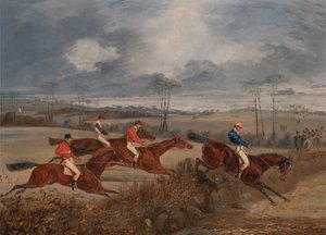 Cenas de uma corrida de obstáculos: Tomando um Hedge, ca. 1845. de Henry Thomas Alken