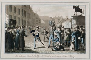 O Notório Billy Preto &39;Em Casa&39; para uma Festa de Rua de Londres, gravado por Thomas Sutherland (n.1855) 1823 (gravura colorida) de Henry Thomas Alken