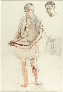 Homem de Pé: Estudos da Cabeça e da Camisa (lápis e wc no papel) de Henry Tonks