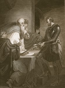 Earl Warenne justificando os títulos de suas propriedades, gravados por J. Fittler, ilustração de "The History of England", de David Hume. por R. Bowyer, Londres, 1812 de Henry Tresham