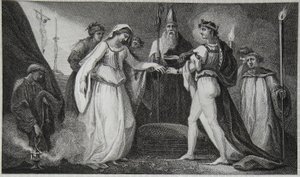 Casamento de Henrique, o Primeiro, gravado por Delatre, ilustração de David Hume "A História da Inglaterra", pub. por R. Bowyer, Londres, 1812