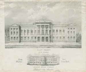 Stoke-upon-Trent - Novo mercado pretendido e prefeitura: litografia, nd [c 1834] de Henry Ward