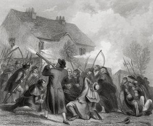 Ataque à polícia pelo povo sob Smith O&39;Brien em Ballingarry, Condado de Tipperary, Irlanda, em 1848, de "The History of Ireland", de Thomas Wright, publicado em c.1854