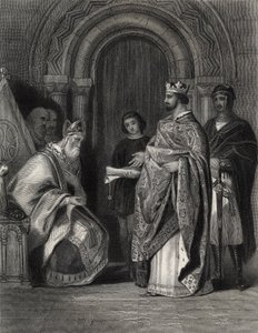 Henry II apresentando a Bula do Papa ao Arcebispo de Cashel, gravado por G. Greatbach de Henry Warren