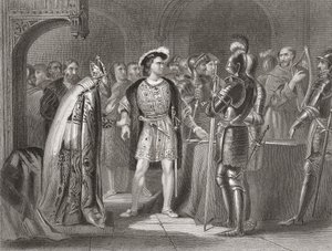 Lorde Thomas Fitzgerald renunciando sua lealdade a Henrique VIII em 1534, de "The History of Ireland", de Thomas Wright, publicado em c.1854