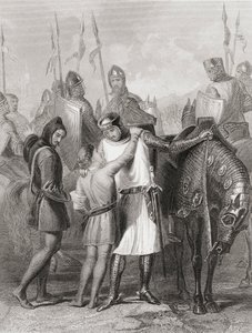 Richard, conde de Pembroke, despedindo-se de seu irmão antes de partir para a Irlanda em 1169, de "The History of Ireland", de Thomas Wright, publicado em 1854 de Henry Warren