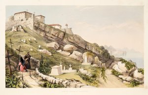 Lugar do enterro de oficiais britânicos no monte do castelo de San Sebastian, dos esboços do cenário nas províncias Basque de Spain, com uma seleção da música nacional, Bar. 1838 (gravin colorido à mão