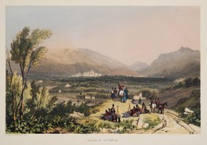 Planícies e cidade de Vitória, a partir de esboços de cenário nas províncias bascas da Espanha, com uma seleção de música nacional , pub. 1838 (gravura colorida à mão) de Henry Wilkinson