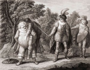 Falstaff com o corpo de Hotspur nas costas. (imprimir) de Henry William (after) Bunbury