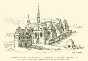 Chapelle du Martyre, Montmartre, Paris, onde, na Capela Inferior, Santo Inácio e seus companheiros fizeram seus primeiros votos (gravura) de Henry William Brewer