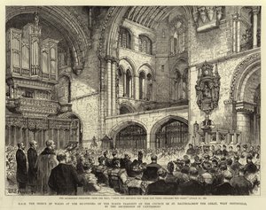 SAR, Príncipe de Gales, na reabertura do transepto norte da Igreja de São Bartolomeu, o Grande, em West Smithfield, pelo arcebispo de Canterbury de Henry William Brewer