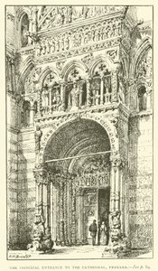 A Entrada Principal da Catedral, Ferrara (gravura) de Henry William Brewer