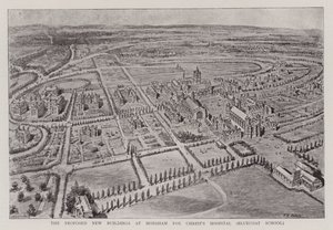 Os novos edifícios propostos em Horsham para o Hospital de Cristo, Escola Bluecoat de Henry William Brewer