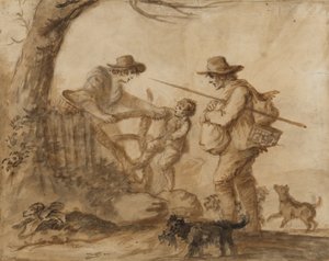 Uma Família Rústica, c.1780 (caneta, pincel e tinta sépia sobre papel) de Henry William Bunbury