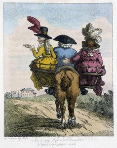 Eu com a minha mulher e filha - em "English Cartoons on the Manners of Riding a Horse", doente. por H. W. Bunbury, ed. John Stockdale de Henry William Bunbury
