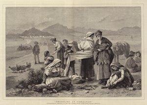 Contrabando em Gibraltar, contrabandistas que se preparam para passar a Alfândega Espanhola depois de sair de Gibraltar