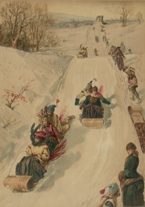 Tobogganing, por L. Prang and Co., 1886 (aquatinta)