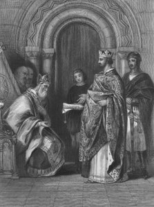 Rei Henrique II da Inglaterra apresentando a bula papal de 1155 que lhe permitiu invadir, governar e governar a Irlanda